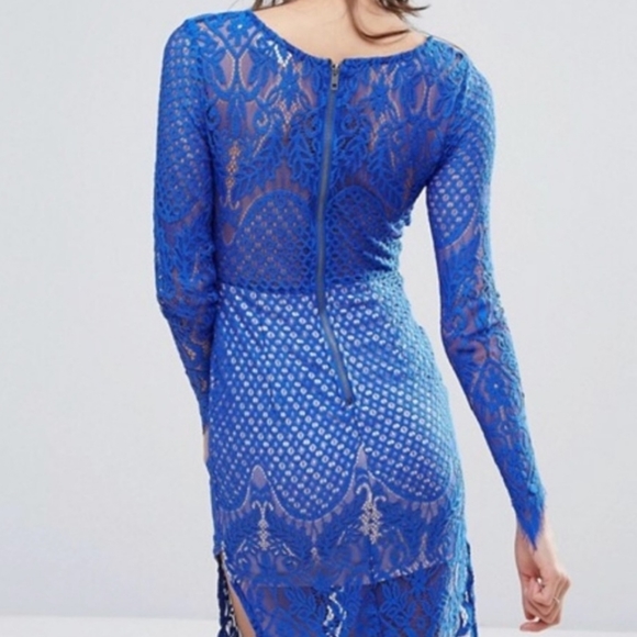 ASOS Love Triangle Blue Lace Midi Dress Sz 8 - Picture 4 of 9